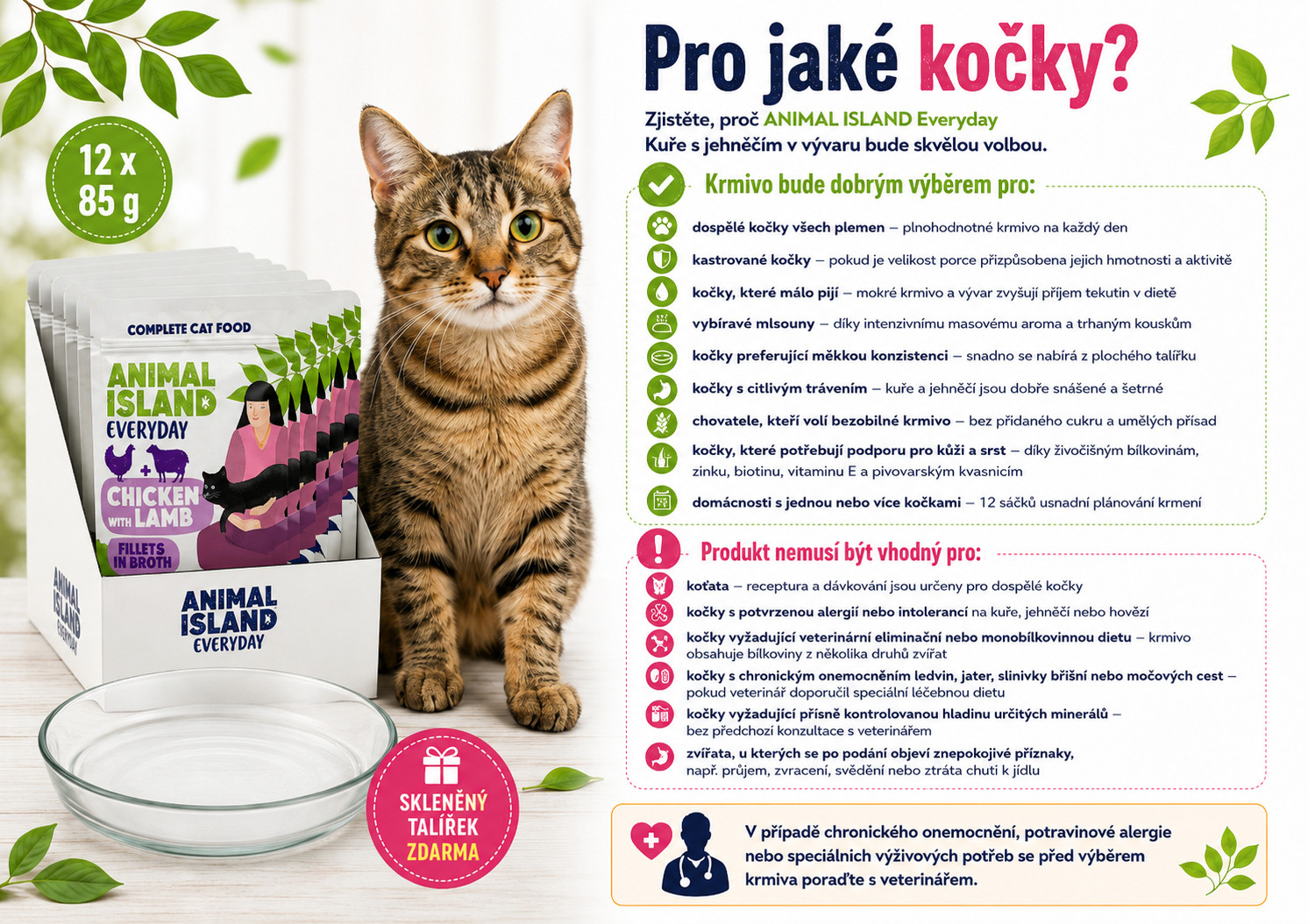 ANIMAL ISLAND Everyday Chicken with lamb in broth Box - mokré krmivo pro kočky - 12x85g + talířek zdarma - foto 2