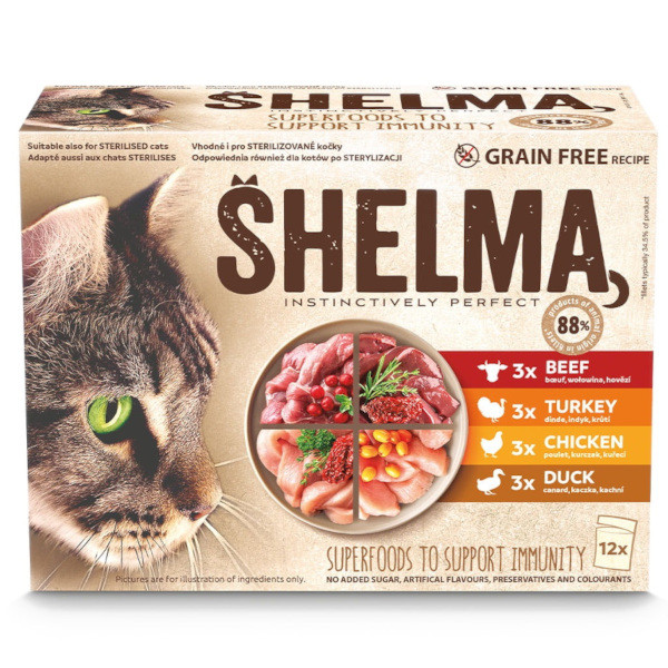 SHELMA with turkey, duck, chicken and beef in sauce - mokré krmivo pro kočky - 12x85g - foto 3