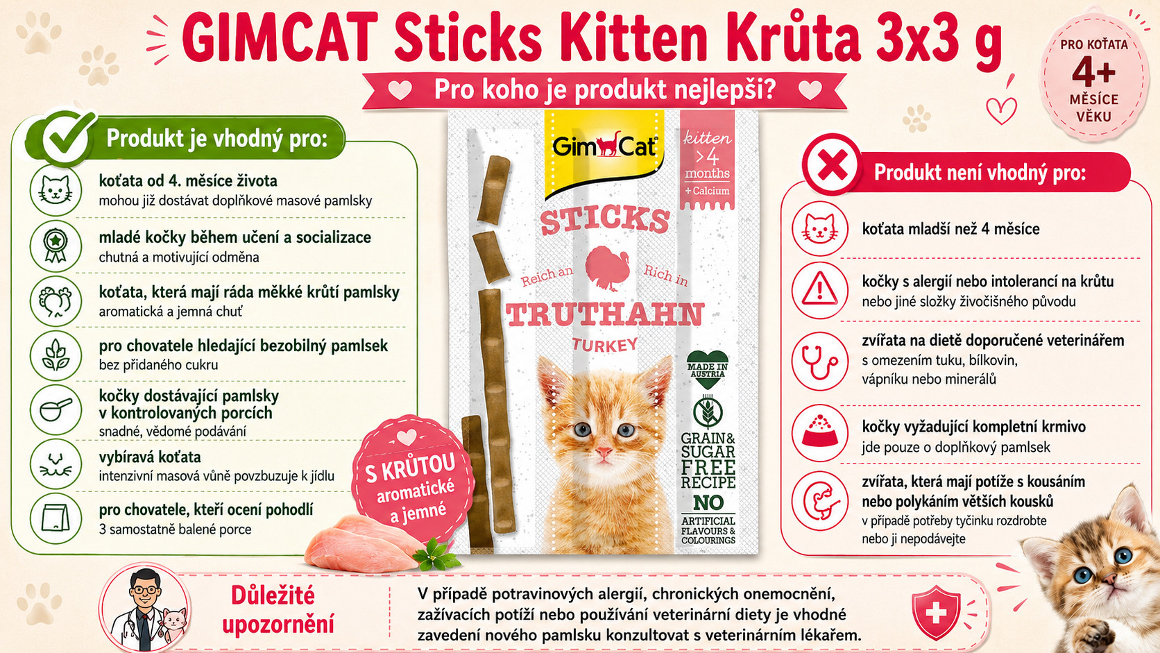 GIMCAT Sticks Kitten Turkey - pamlsek pro kočky - 3x3g - foto 2