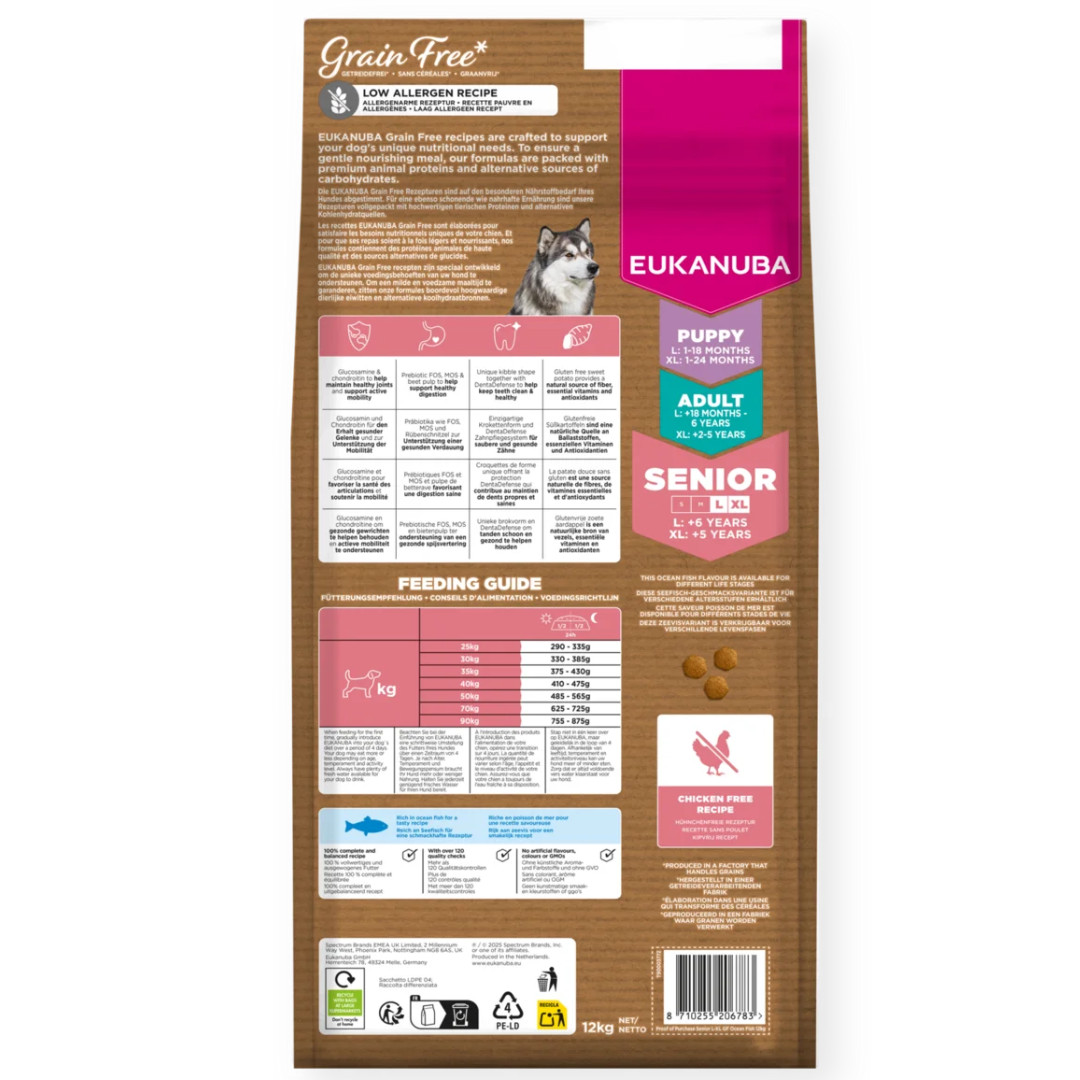 EUKANUBA Grain Free Senior Large Ocean Fish - suché krmivo pro psy - 12kg - foto 3