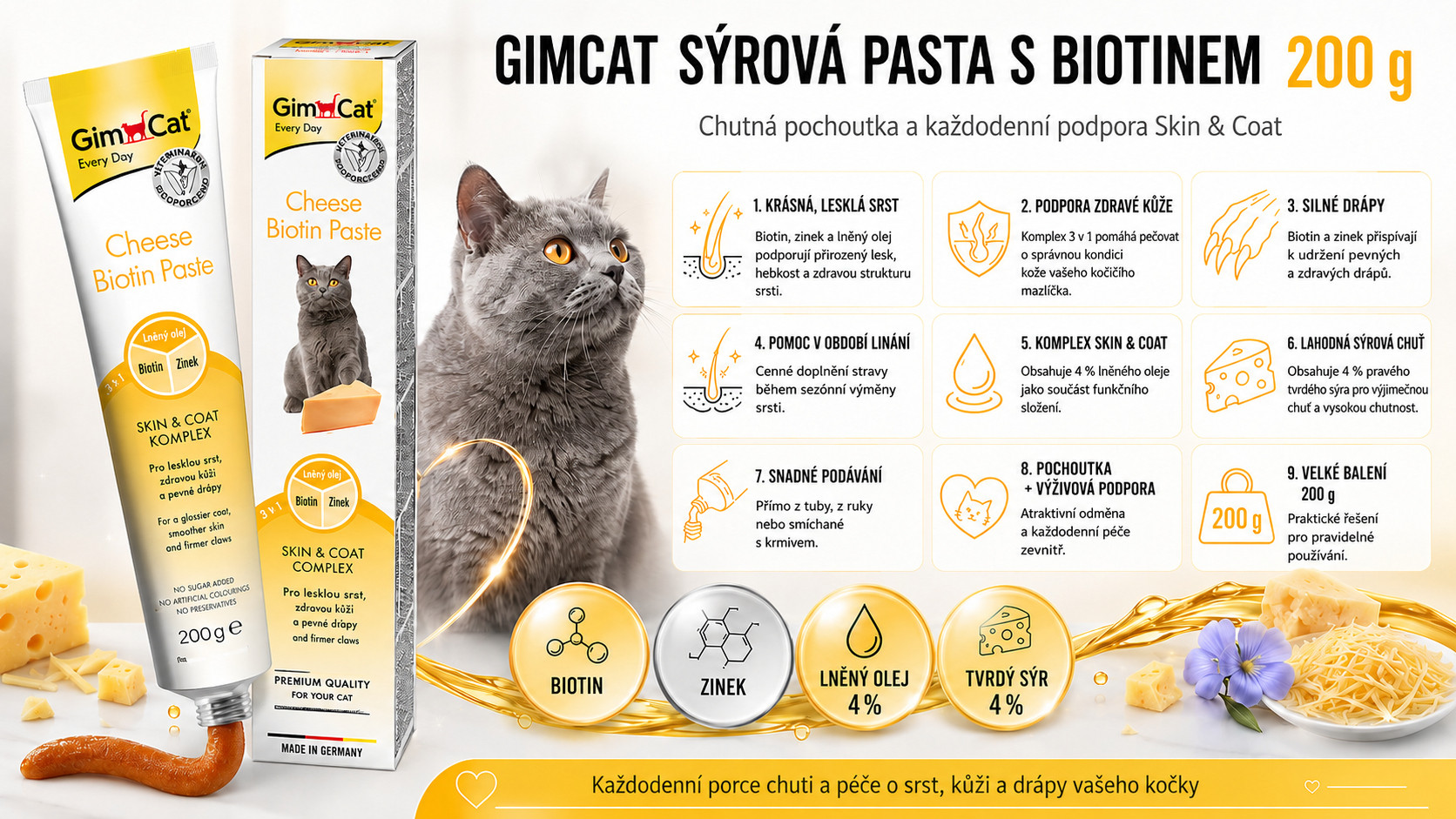 GIMCAT Cheese biotin paste - pamlsek pro kočky - 200g - foto 1