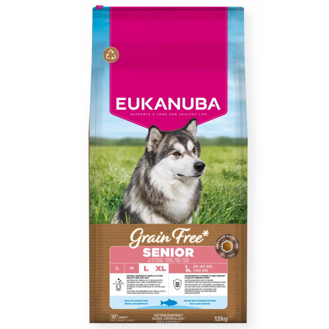 EUKANUBA Grain Free Senior Large Ocean Fish - suché krmivo pro psy - 12kg - foto 1