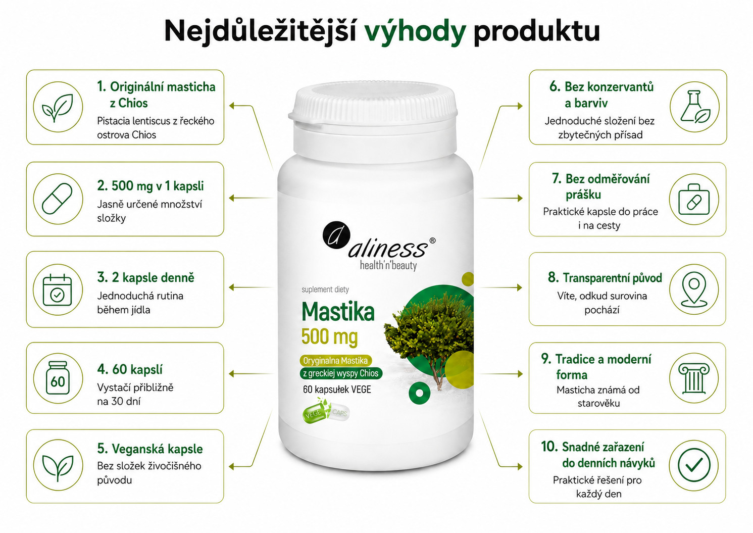 ALINESS Mastika powdered resin Pistacia lentiscus 500 mg – doplněk stravy – 60 kapslí - foto 1