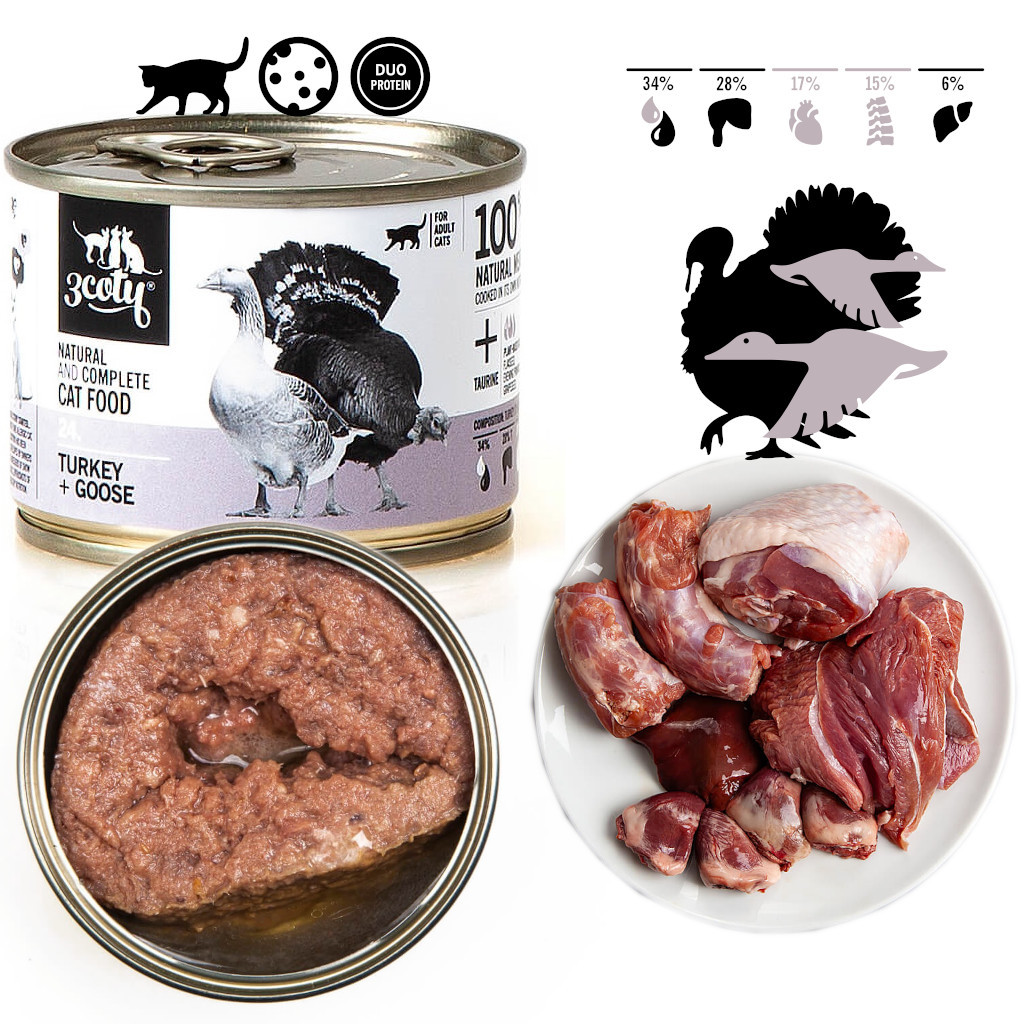 3COTY 24. Turkey and goose - mokré krmivo pro kočky - 6x180g - foto 2