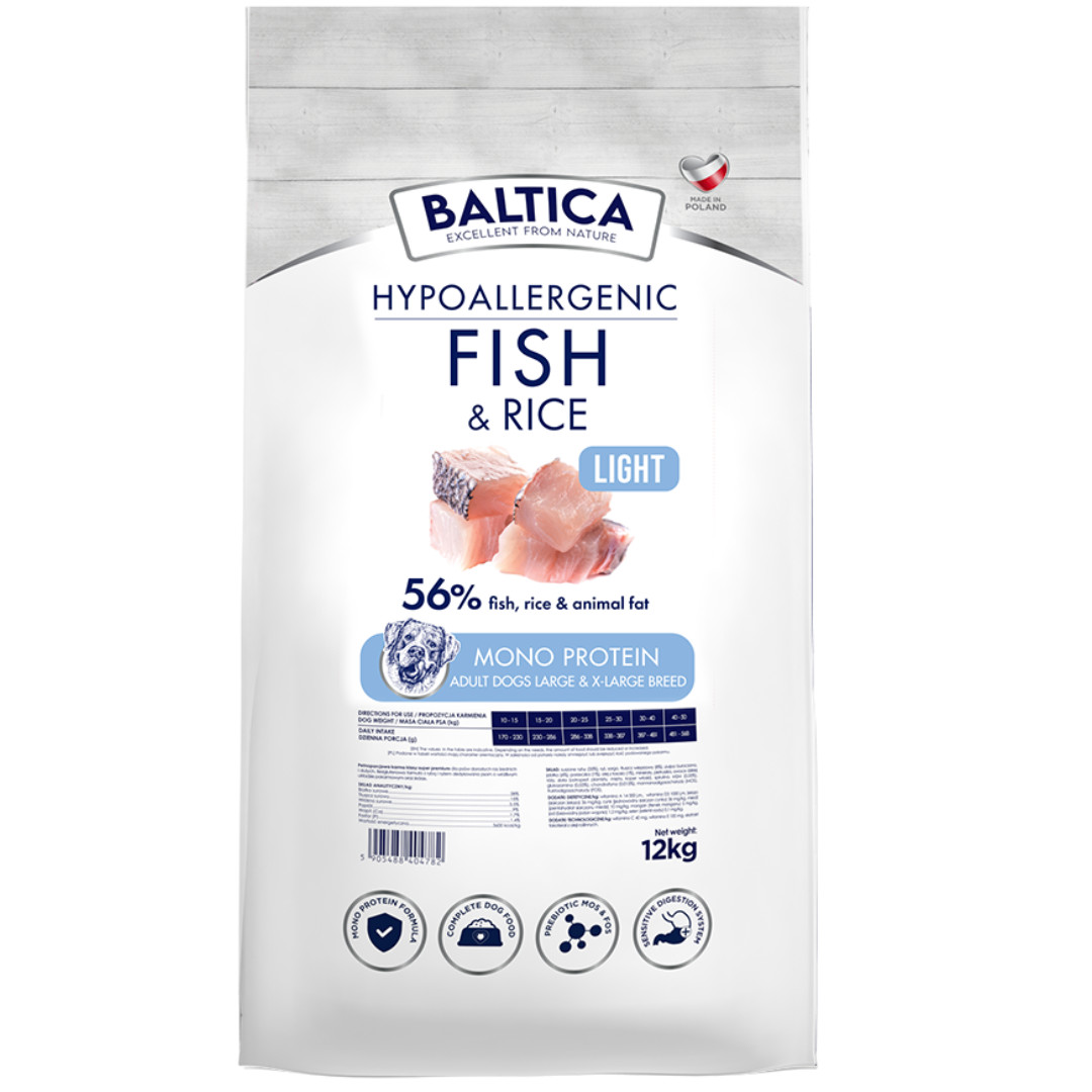 BALTICA Nutraceutic Hypoallergenic Light L/XL Mono Fish with rice - suché krmivo pro psy - 12kg - foto 1