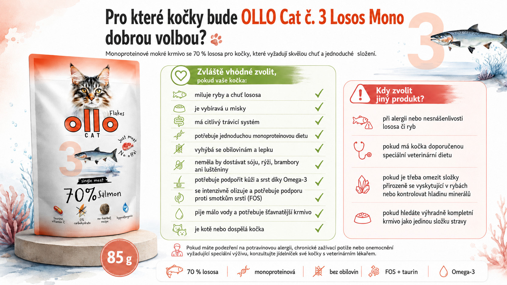 OLLO Cat No. 3 Salmon Mono - mokré krmivo pro kočky - 85g - foto 5