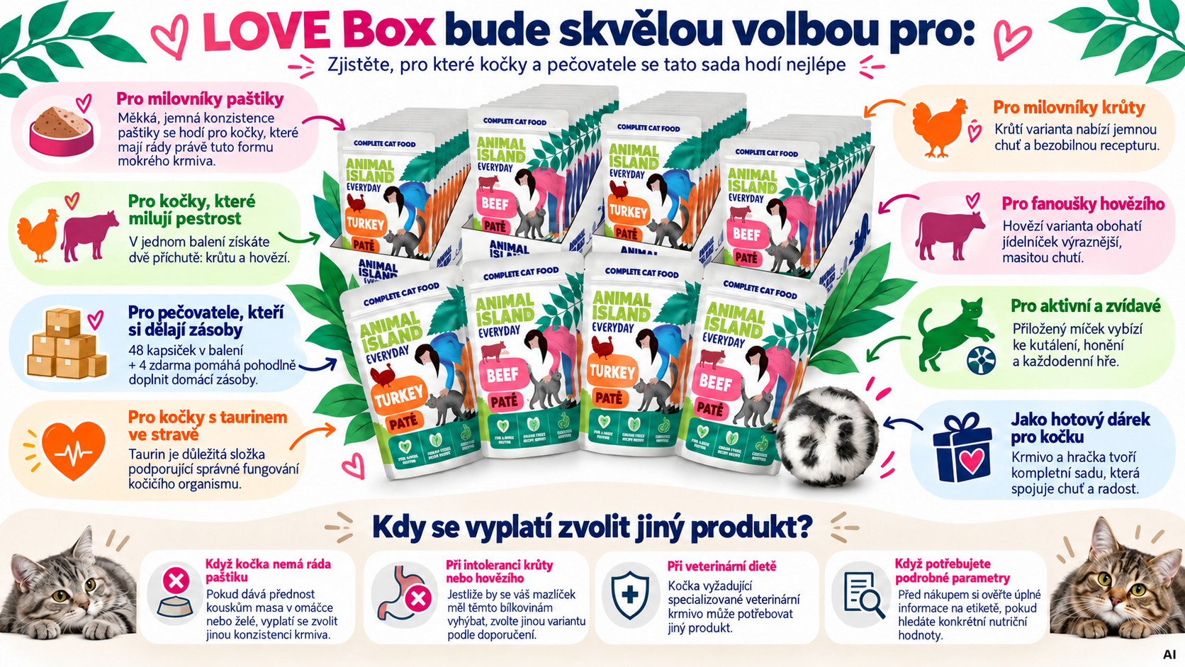 ANIMAL ISLAND Love Box Pate Box + Toy - mokré krmivo pro kočky - 48x100g - foto 1