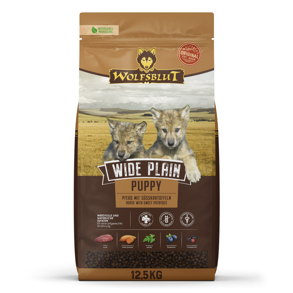 WOLFSBLUT Wide Plain Puppy Horse with sweet potatoes - suché krmivo pro psy - 12,5kg - foto 1