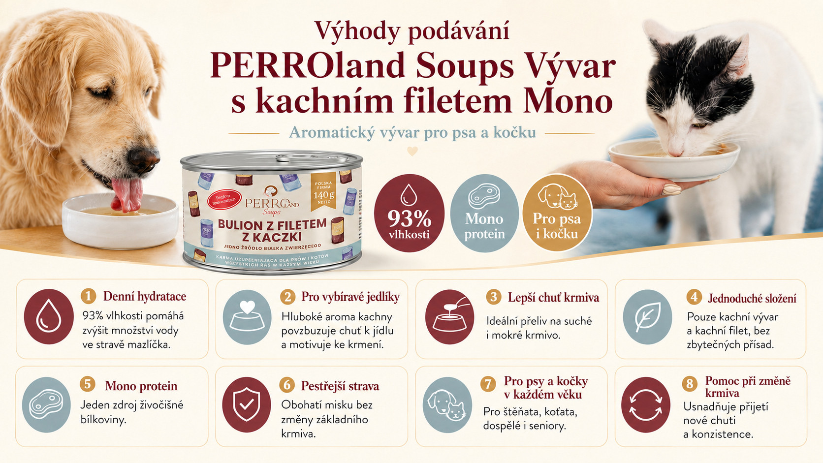 PERRO PERROland Soups Broth with duck fillet Mono - pamlsek pro psy a kočky - 140 g - foto 1