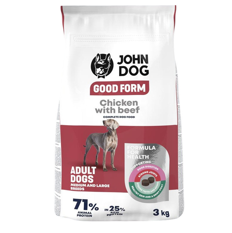 JOHN DOG Good Form Medium and large breeds Chicken with beef - suché krmivo pro psy - 3kg - foto 1