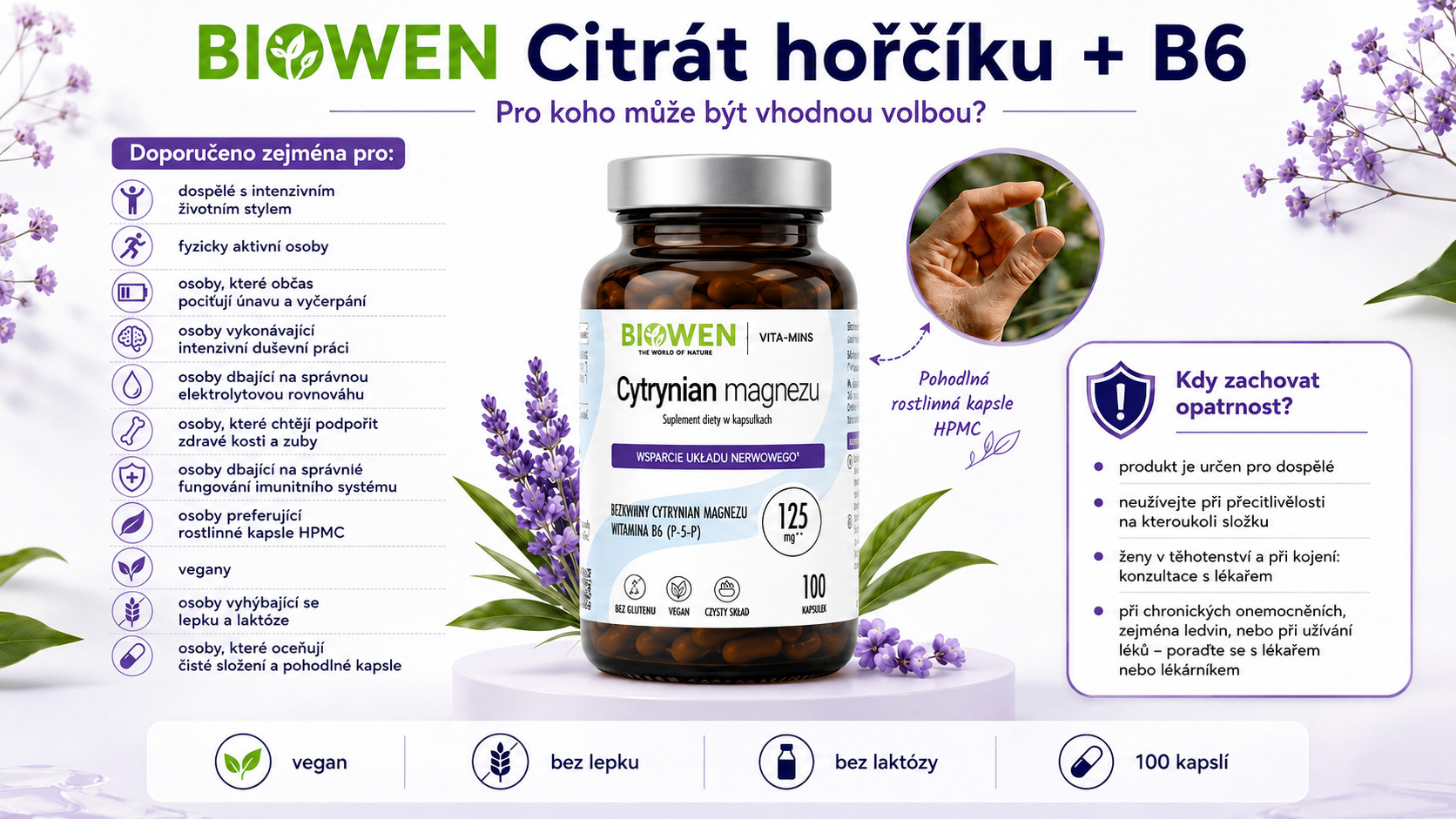 BIOWEN Citrát hořečnatý – doplněk stravy pro lidi – 100 kapslí - foto 5