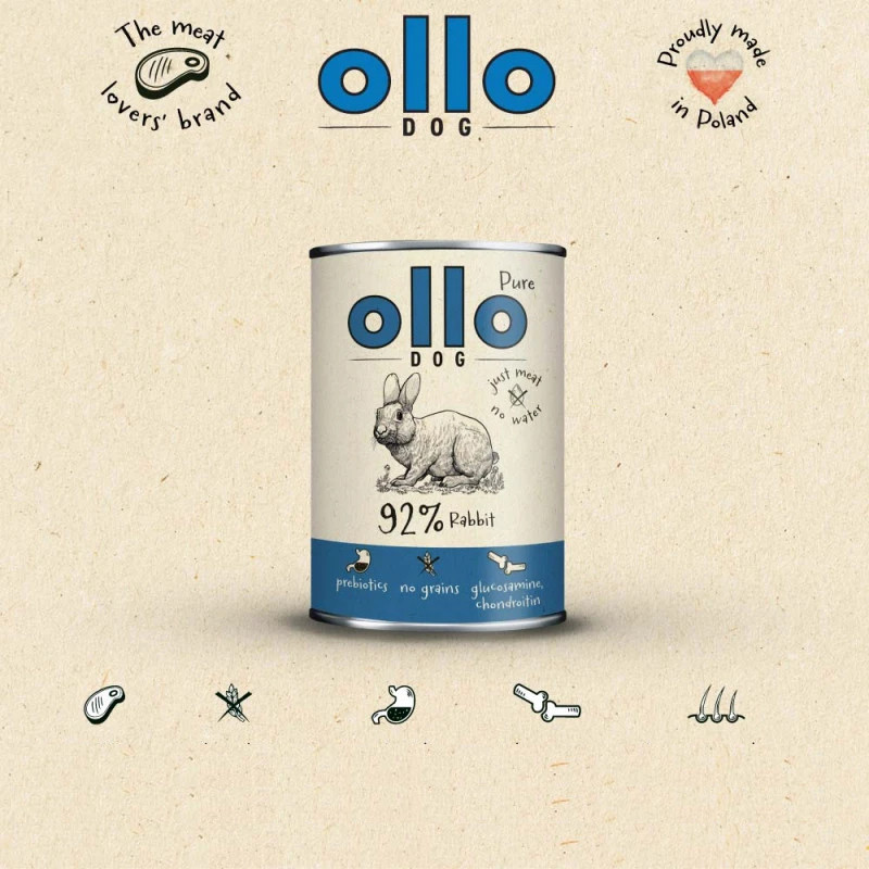OLLO Mono Pure Rabbit - vlhké krmivo pro psy - 400g - foto 2