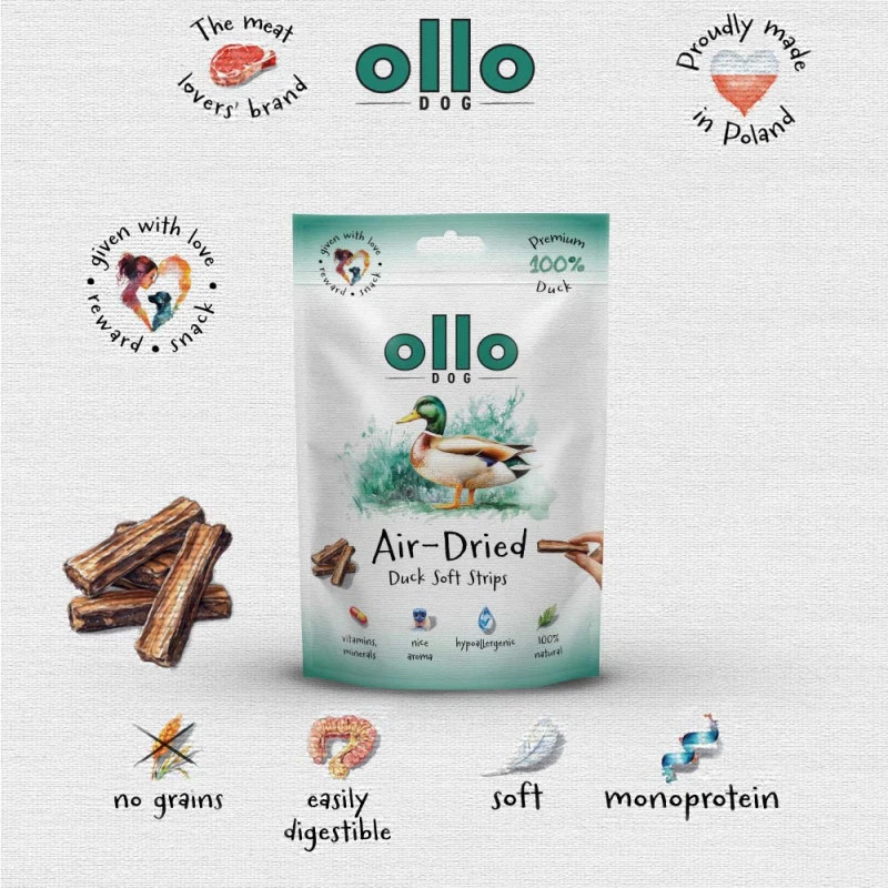 OLLO Air-Dried Duck strips - pamlsek pro psa - 80g - foto 2