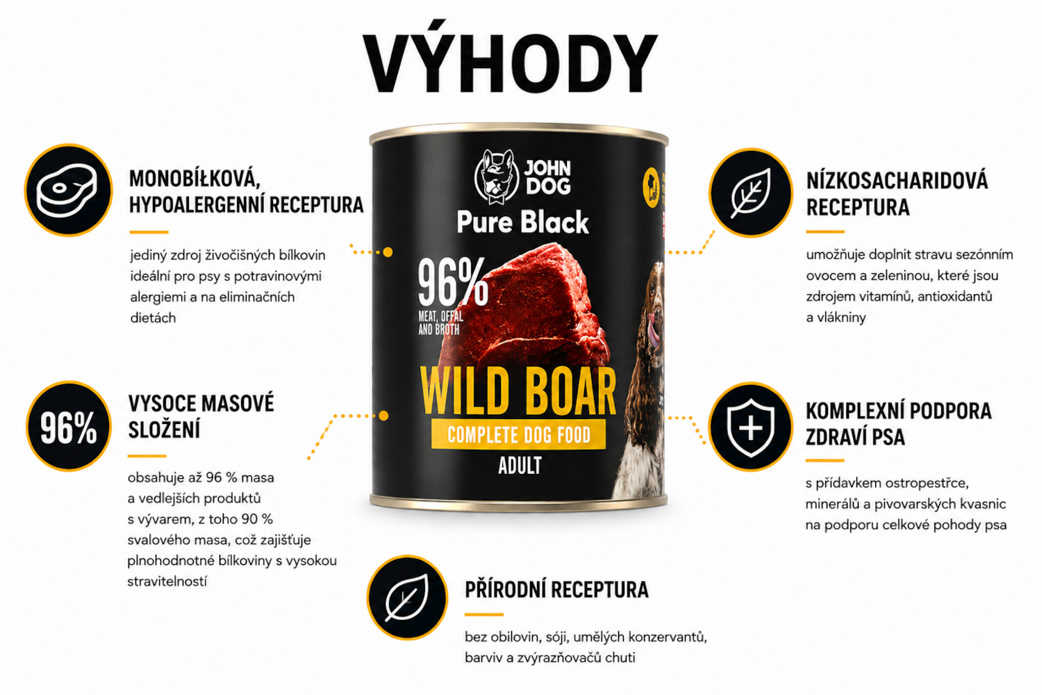 JOHN DOG Pure Black Mono Divočák - vlhké krmivo pro psy - 800g - foto 1