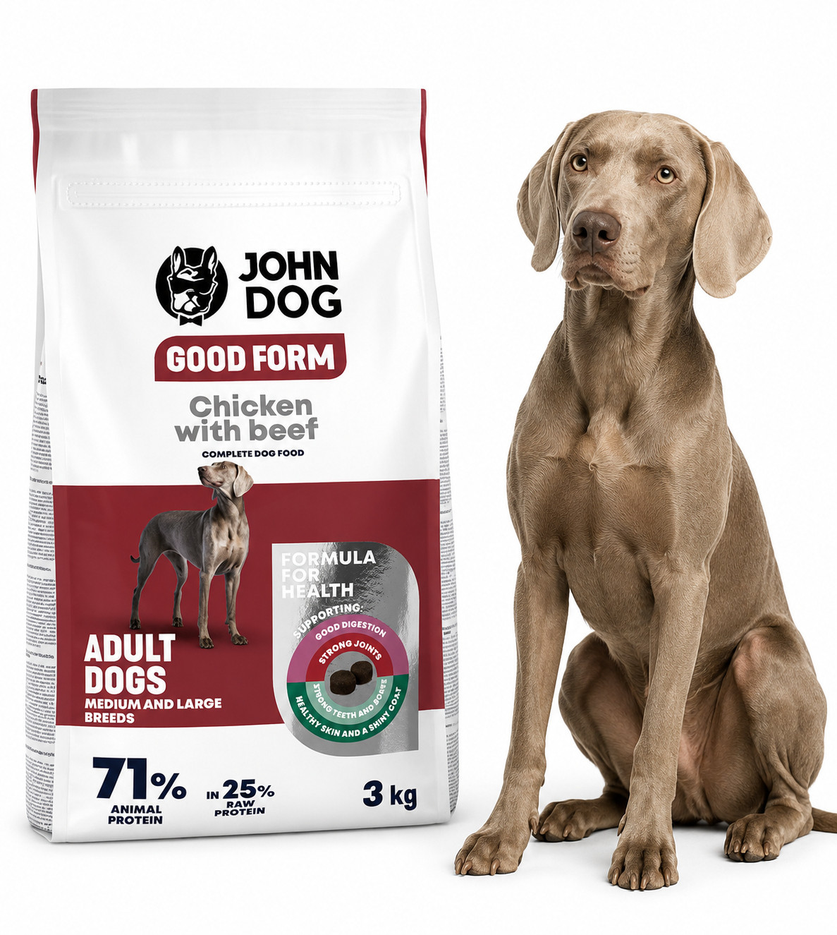 JOHN DOG Good Form Medium and large breeds Chicken with beef - suché krmivo pro psy - 3kg - foto 3