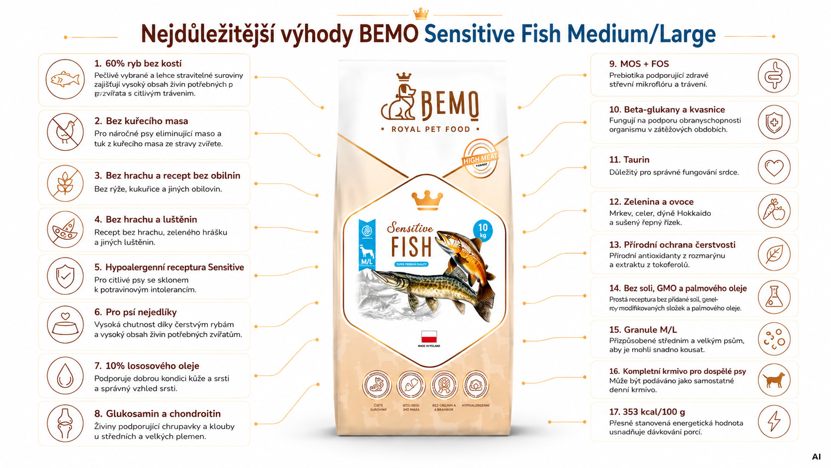 BEMO Sensitive Fish Medium/Large Mono - suché krmivo pro psy - 10kg - foto 1