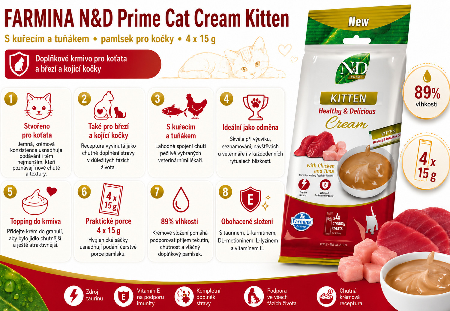 FARMINA N&D Prime Cat Cream with chicken & tuna kitten box – pamlsek pro kotě – 4x15g - foto 1