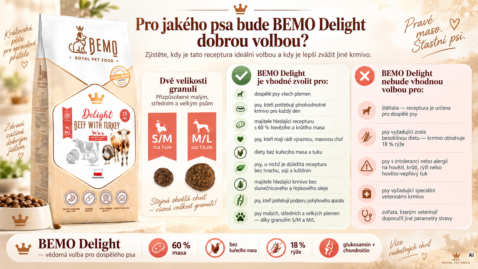 BEMO Delight Beef with turkey - suché krmivo pro psy - 15kg - foto 2