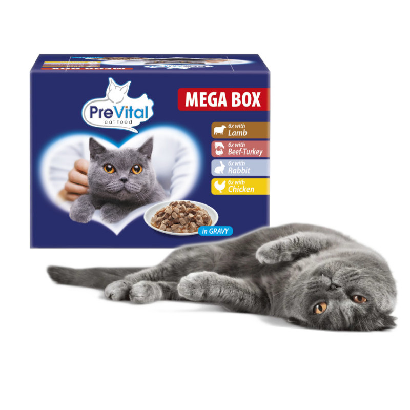 PREVITAL Cat Food Megabox s jehněčím, hovězím, králíkem a kuřetem v omáčce - mokré krmivo pro kočky - 24 x 100g - foto 3