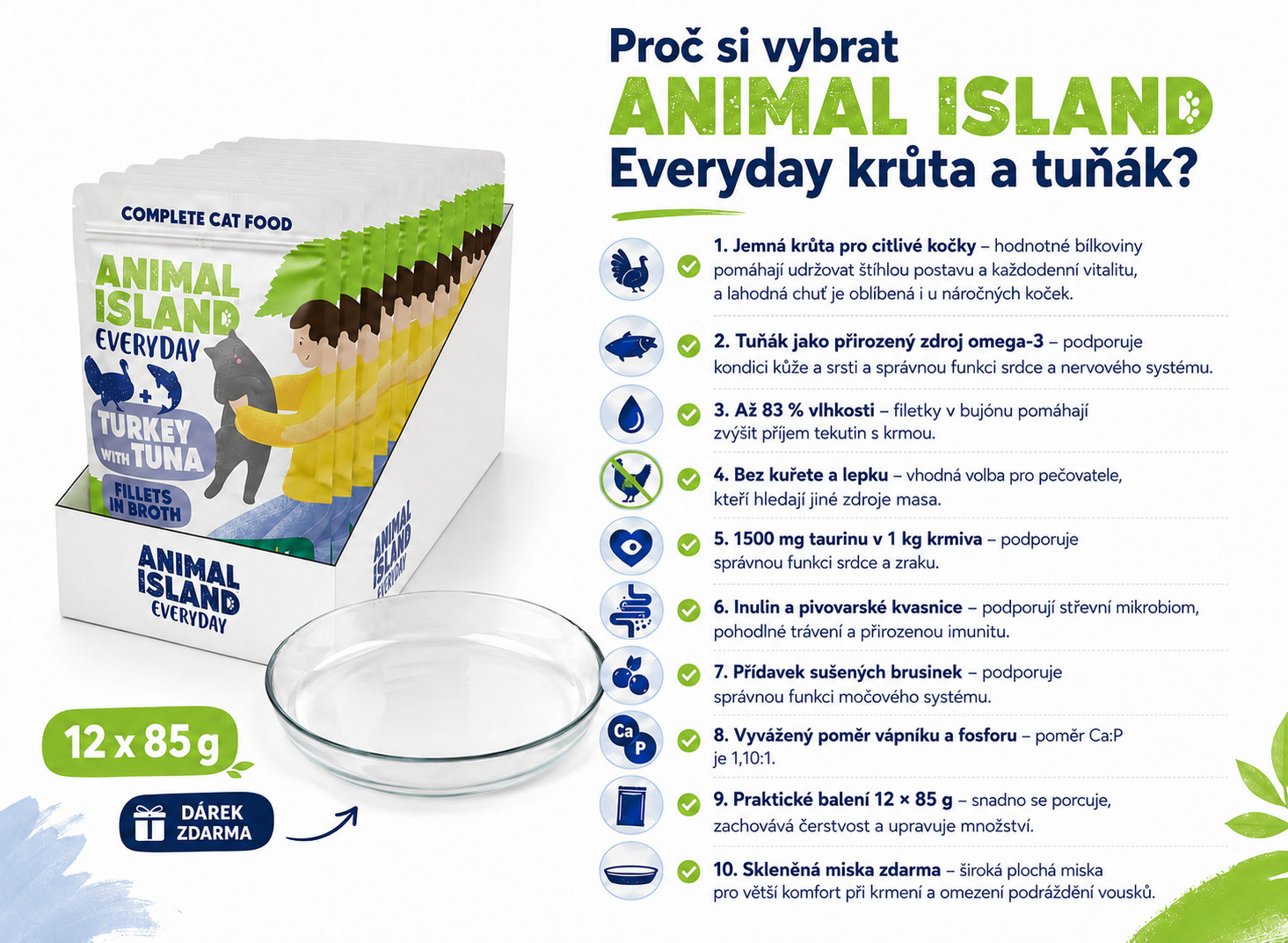 ANIMAL ISLAND Everyday Turkey and tuna in broth Box - mokré krmivo pro kočky - 12x85g + talířek zdarma - foto 1