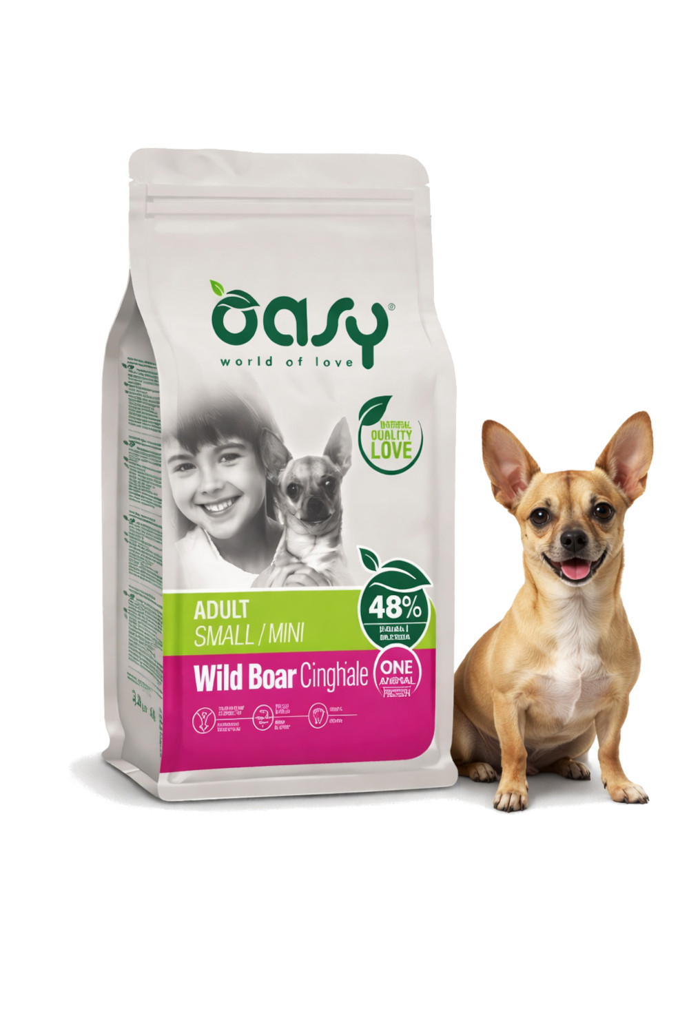 OASY One Animal Protein Adult Small/Mini Wild Boar - suché krmivo pro psy - 2,5kg - foto 2