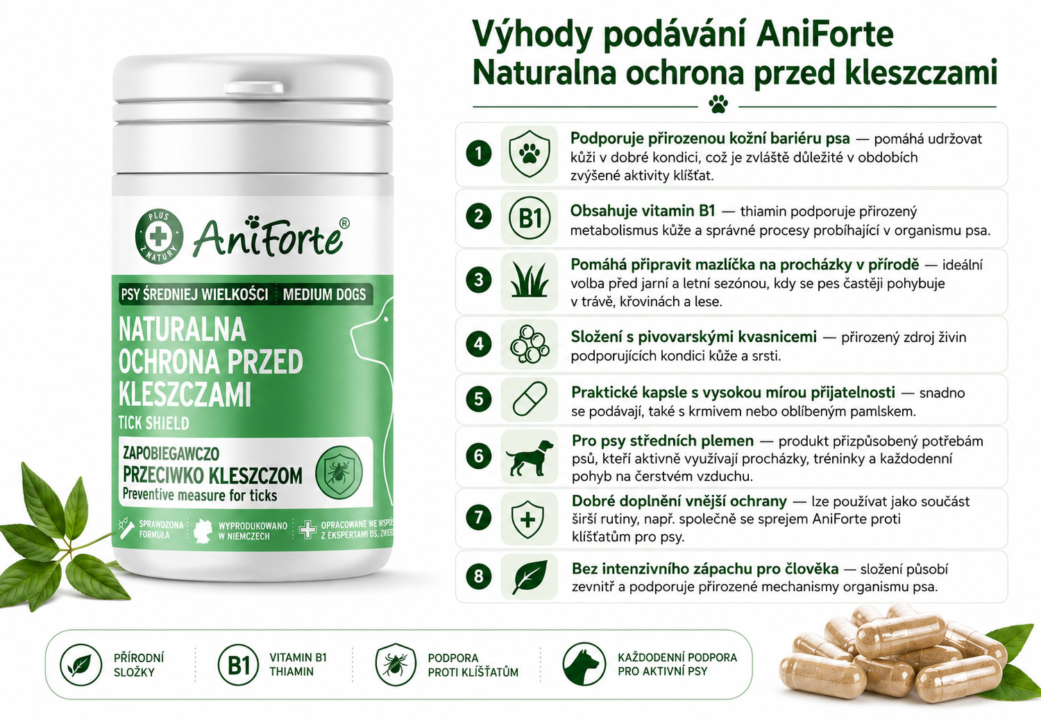 ANIFORTE Tick shield Medium breeds - doplňky stravy pro psy - 60 tablet - foto 1