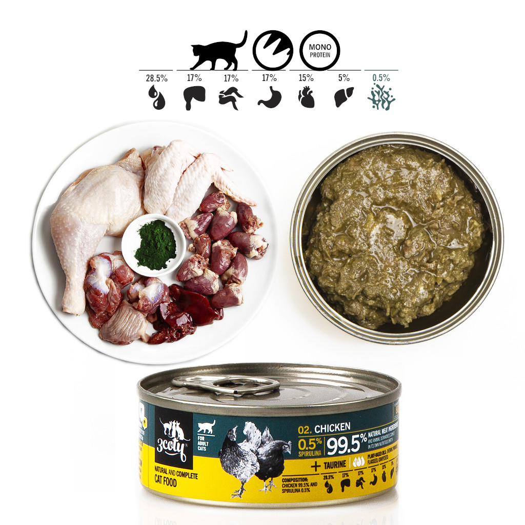 3COTY MIX 2 příchutě se spirulinou – mokré krmivo pro kočky – 24x80g - foto 14