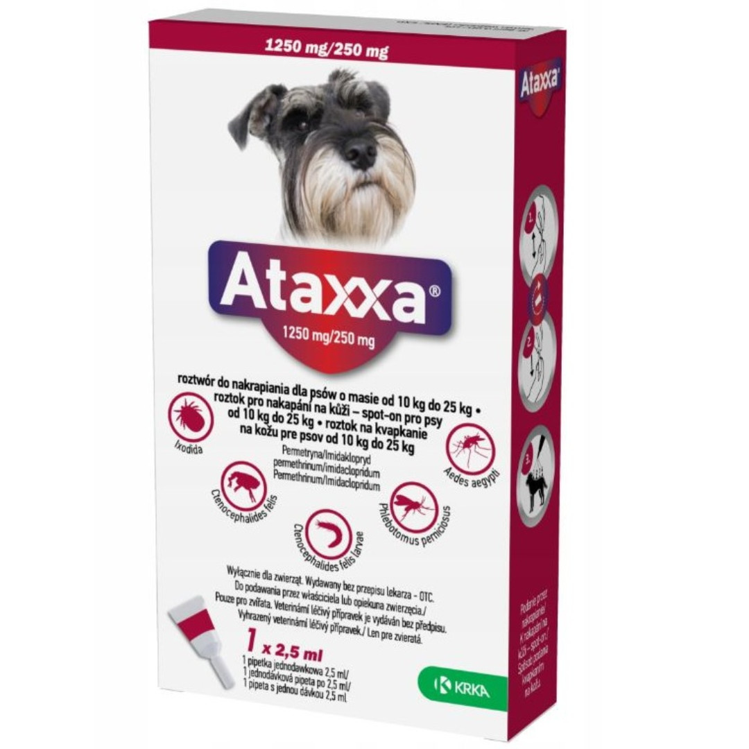 ATAXXA 1250mg/250mg (10-25 kg) - kapky proti blechám a klíšťatům pro psy – 1x2,5ml - foto 1