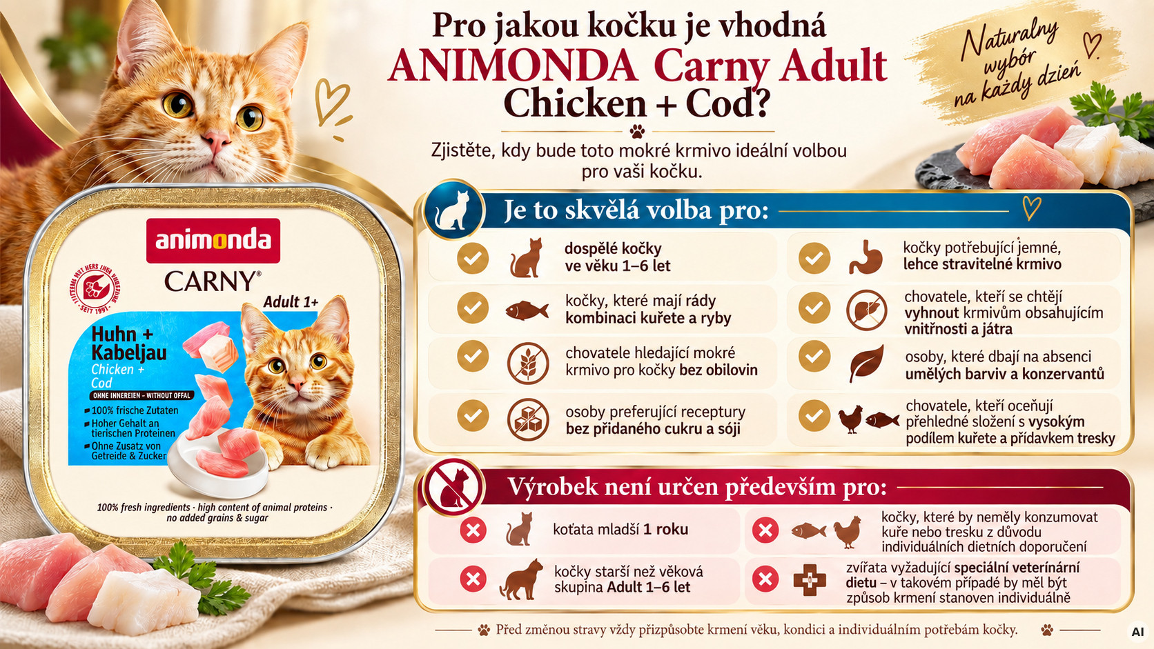 ANIMONDA Carny Adult Chicken and cod - mokré krmivo pro kočky - 85g - foto 2