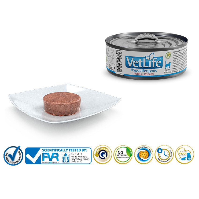 FARMINA Vet Life Hypoallergenic Pork & Potato - mokré krmivo pro kočky - 85 g - foto 2