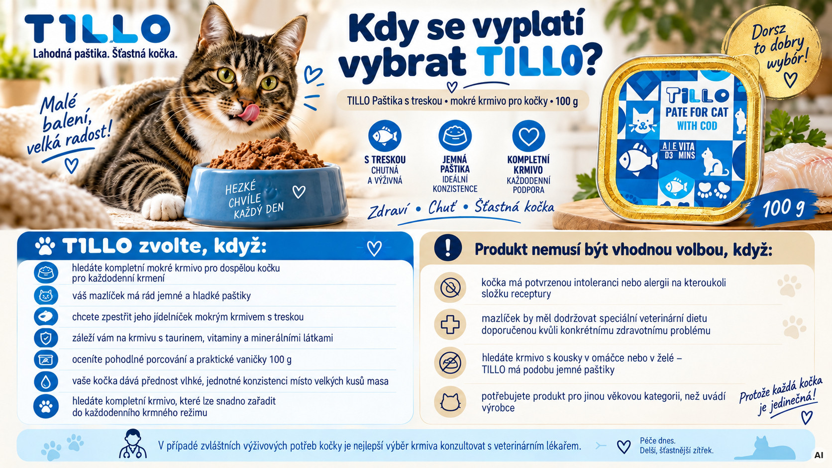 TILLO Paštika v misce Mix příchutí - mokré krmivo pro kočky - 102x100g - foto 4