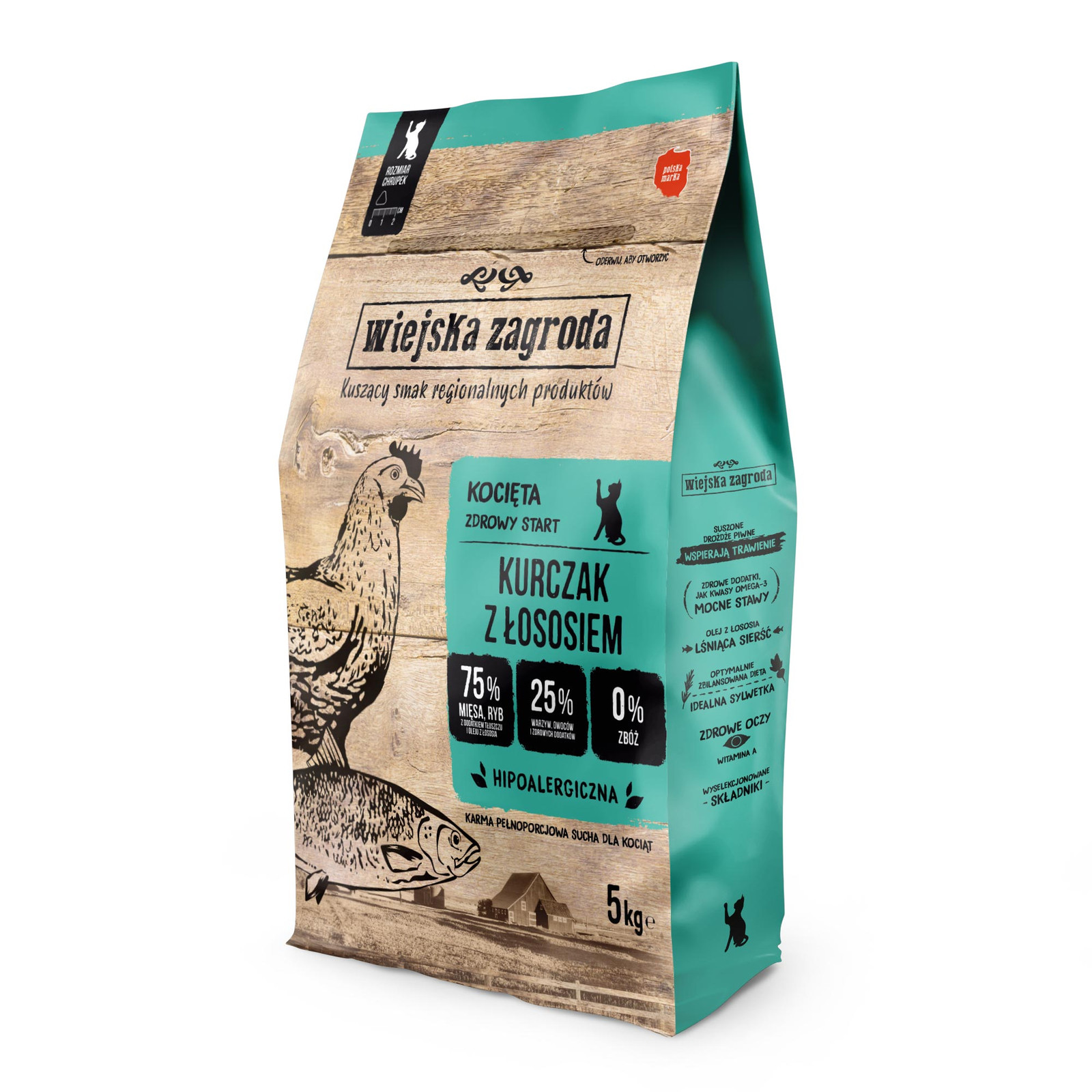 WIEJSKA ZAGRODA Kitten Chicken with salmon - suché krmivo pro kočky - 5kg - foto 1