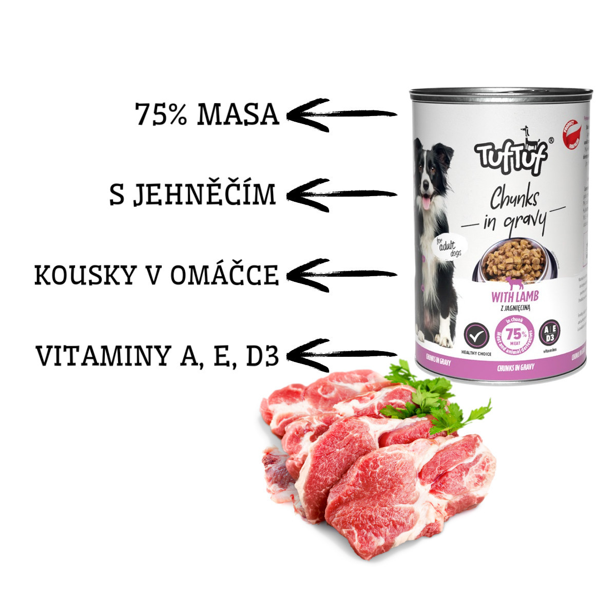 TUF TUF Chunks in gravy with lamb - vlhké krmivo pro psy - 415g - foto 2