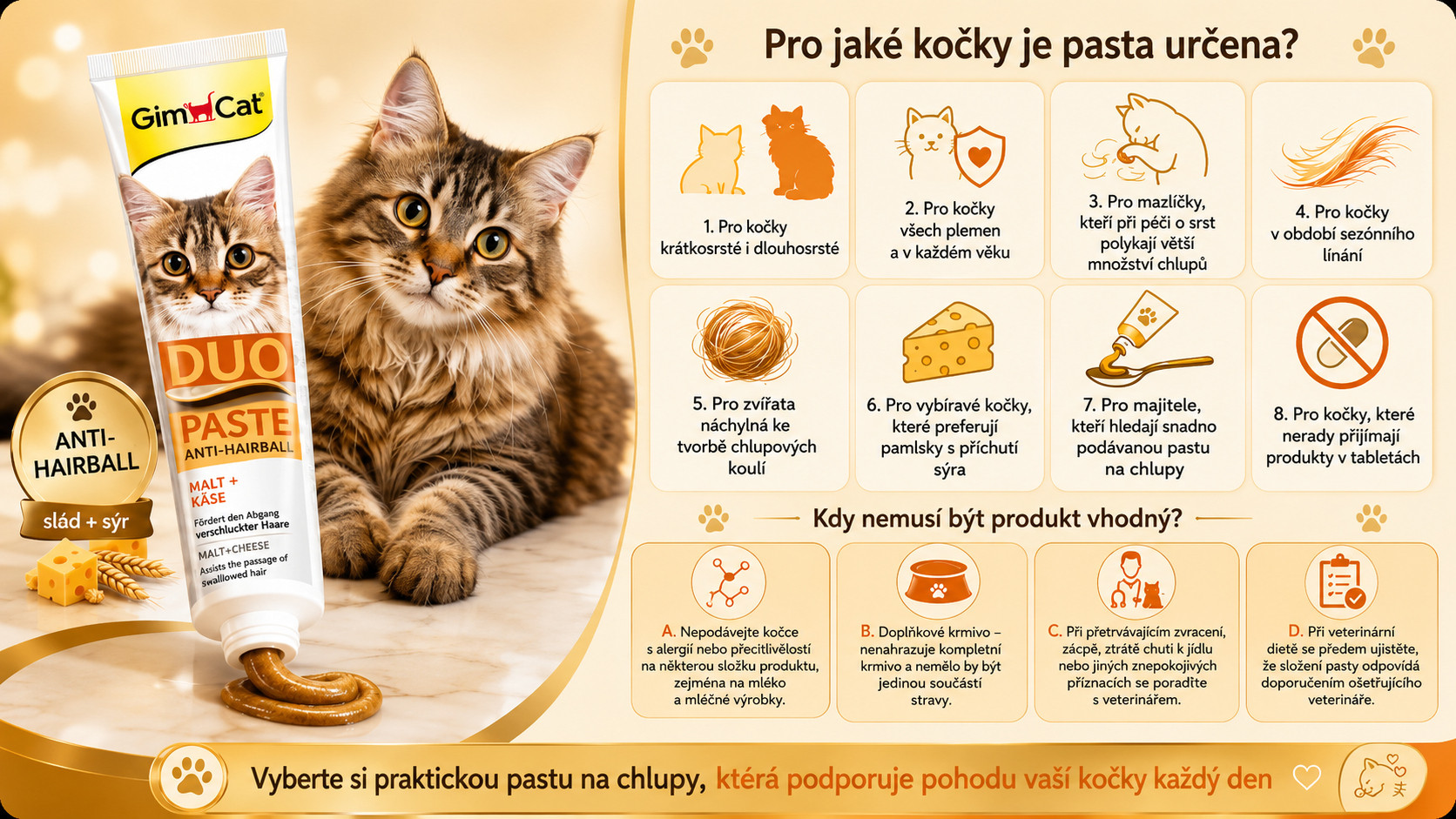 GIMCAT Duo Paste Anti-Hairball slad se sýrem – pamlsek pro kočku – 50g - foto 2
