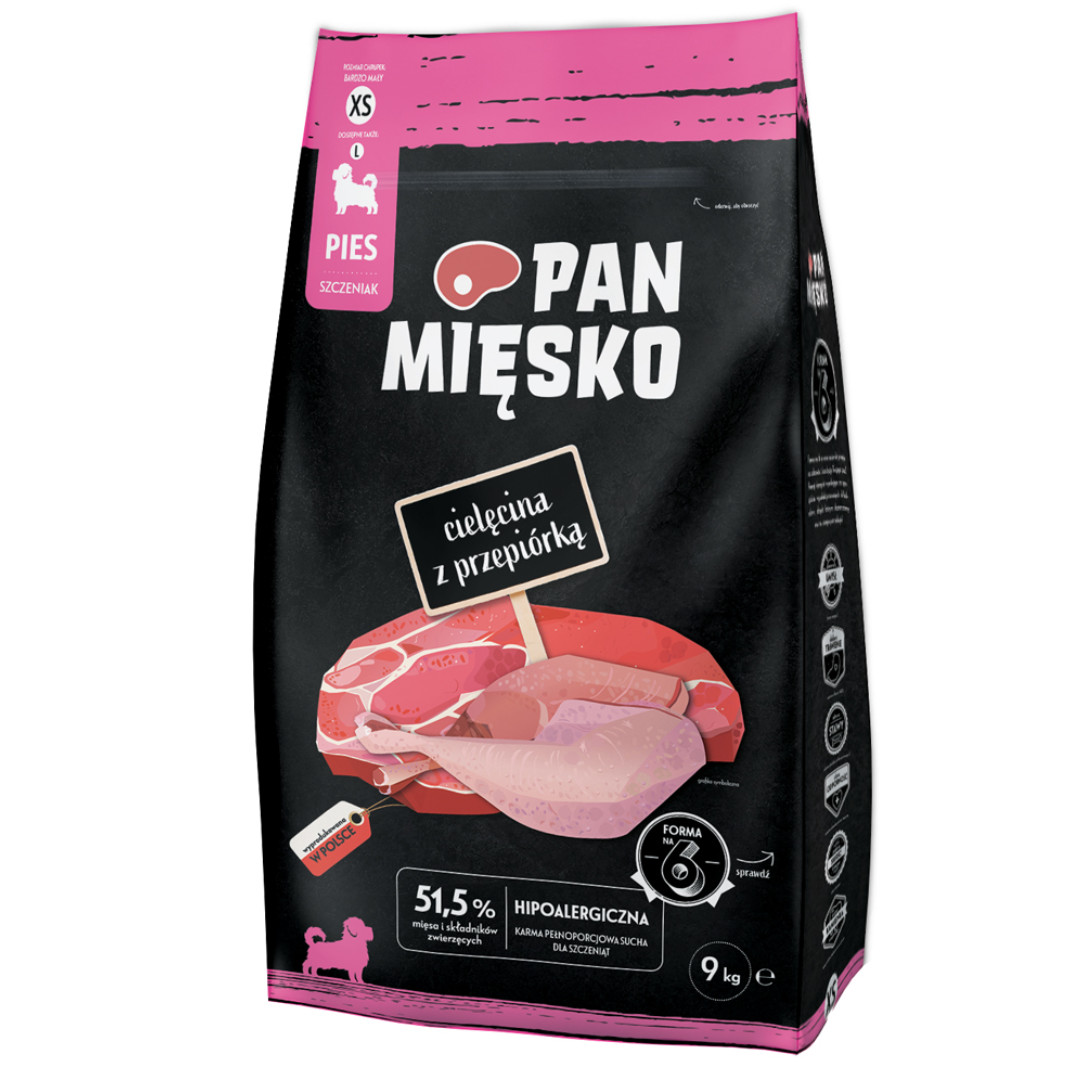 PAN MIĘSKO Telecí s křepelkou XS - suché krmivo pro štěňata - 9kg - foto 1