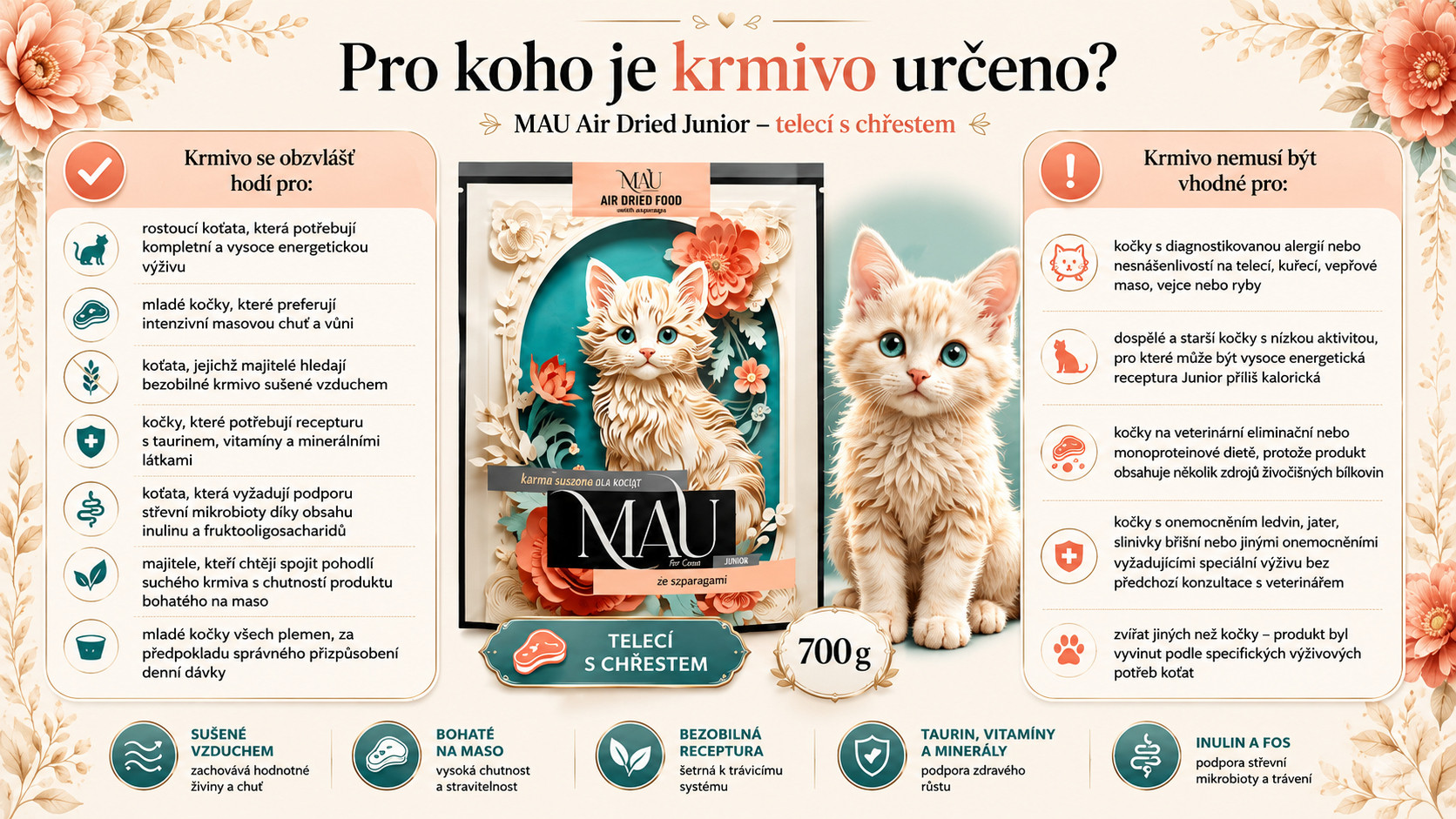 MAU Air dried Junior Veal with asparagus - suché krmivo pro kočky - 700g - foto 2
