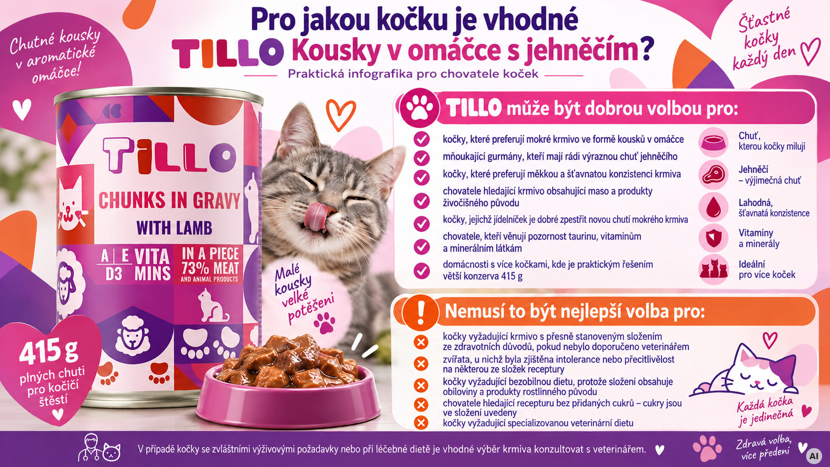 TILLO Kousky v omáčce s jehněčím masem - mokré krmivo pro kočky - 12x415 g - foto 2