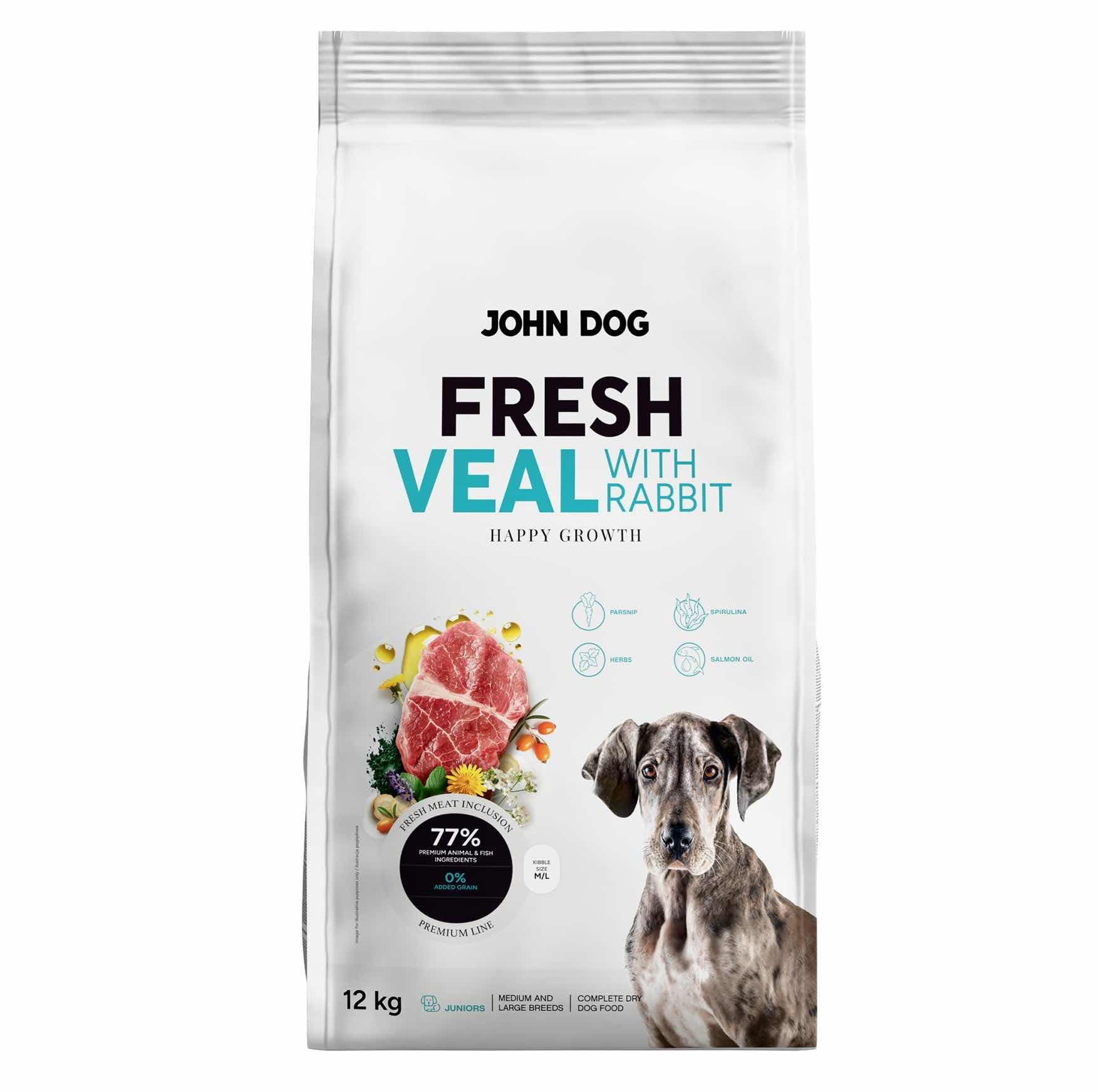 JOHN DOG Fresh Junior Medium and large breeds Veal with rabbit - suché krmivo pro psy - 12kg - foto 1