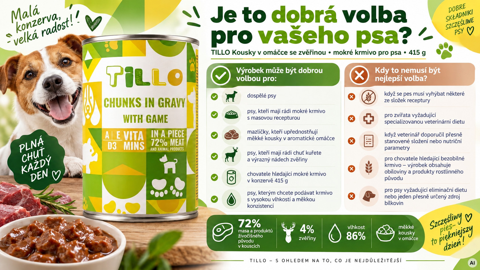 TILLO Kousky v omáčce Mix 5 příchutí - mokré krmivo pro psy - 5x415g - foto 4
