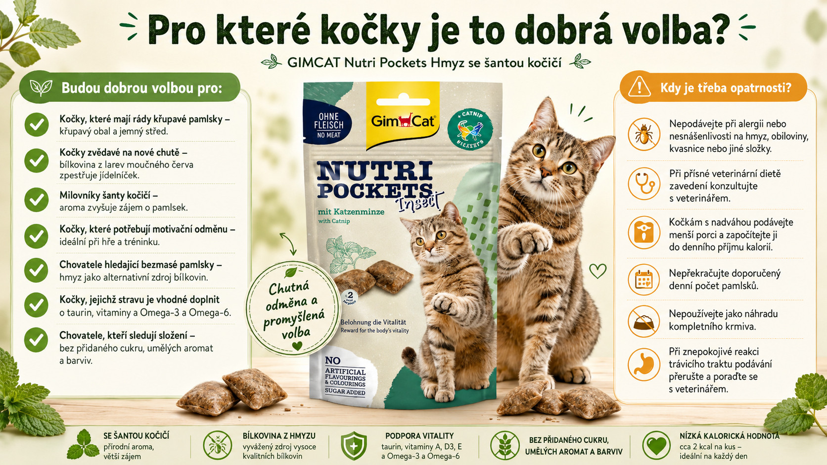 GIMCAT Nutri Pockets Insect with Catnip - pamlsek pro kočky - 60g - foto 2