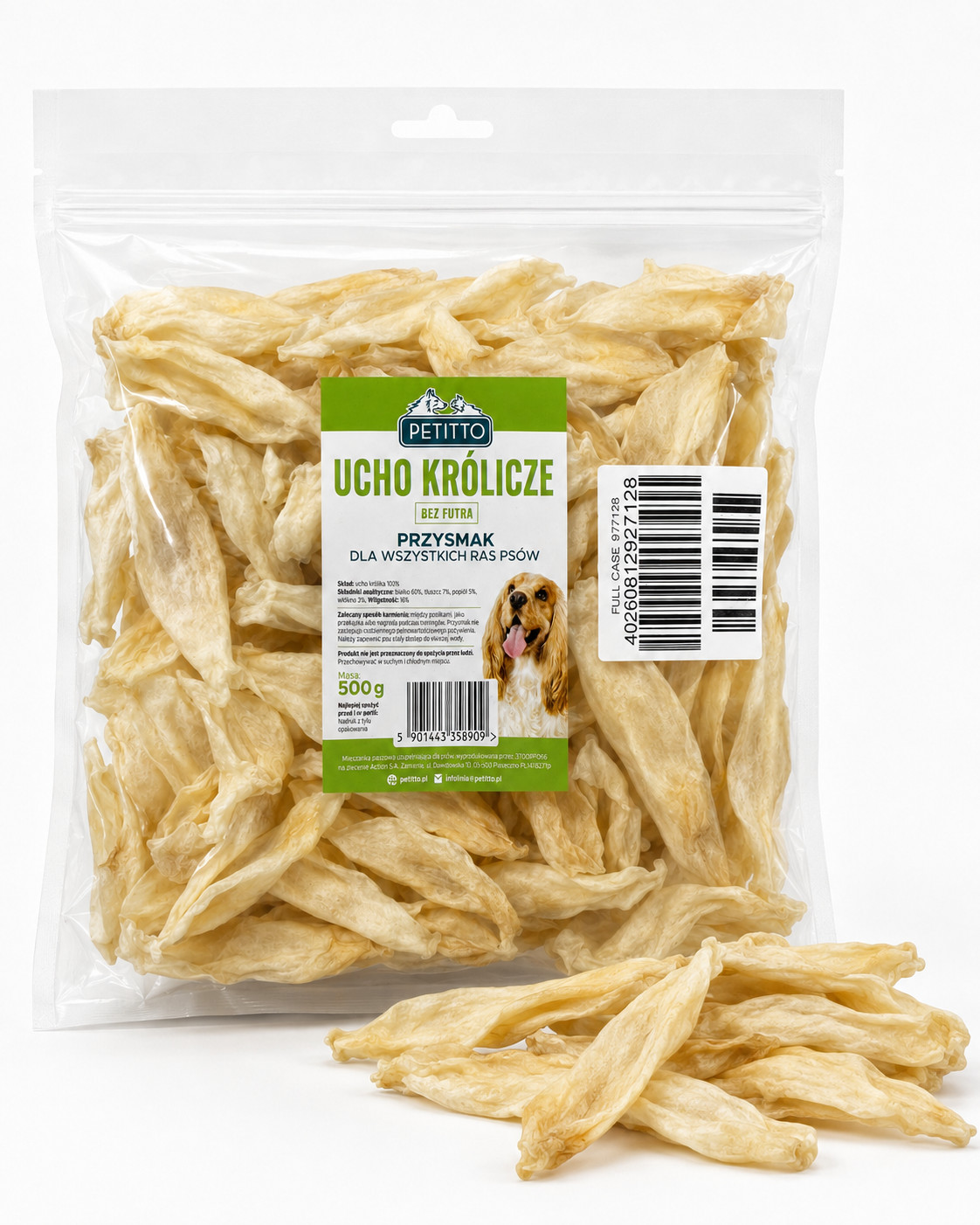 PETITTO Rabbit ear without fur Mono - pamlsek pro psa - 500g - foto 1