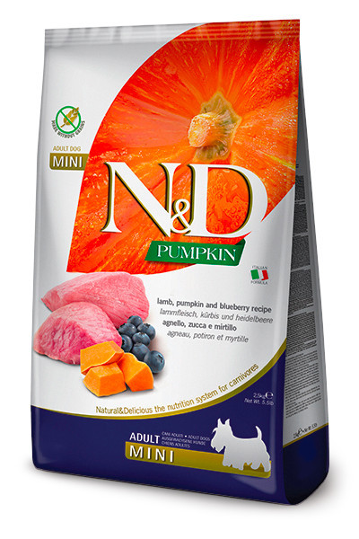 FARMINA N&D Pumpkin Jehněčí & Borůvky Adult Mini – suché krmivo pro psy – 2,5 kg - foto 2