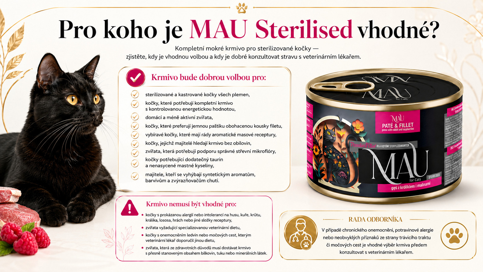 MAU Paštika a Filet Sterilised Husa s králíkem a malinami - mokré krmivo pro kočku - 6x185g - foto 2