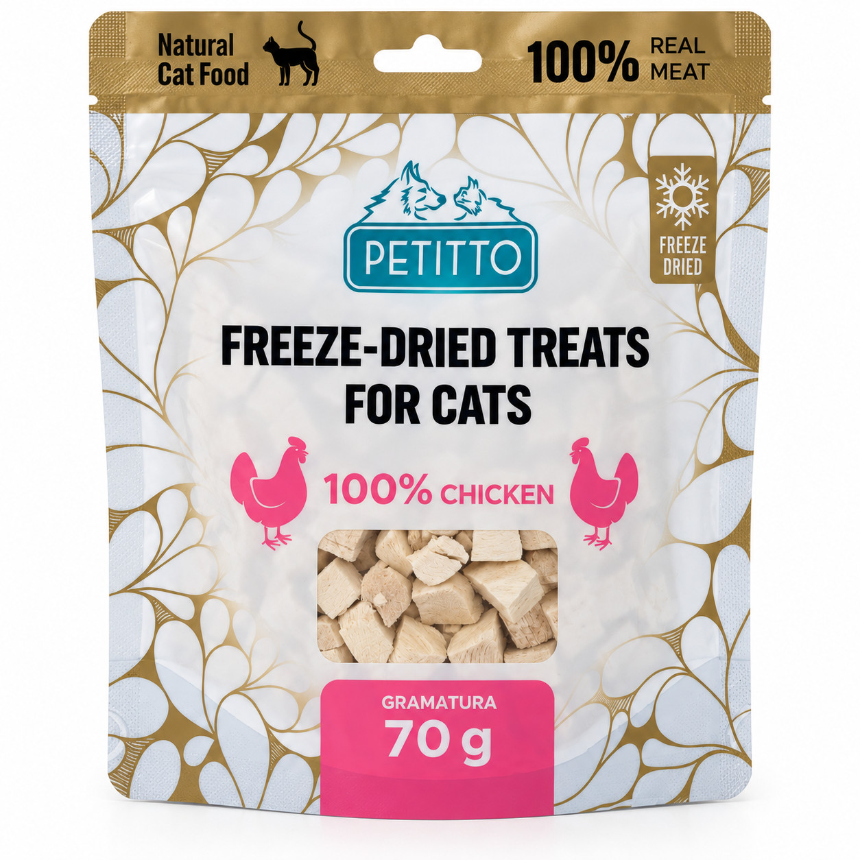 PETITTO Freeze-dried chicken treats Mono - pamlsek pro kočky - 70g - foto 2