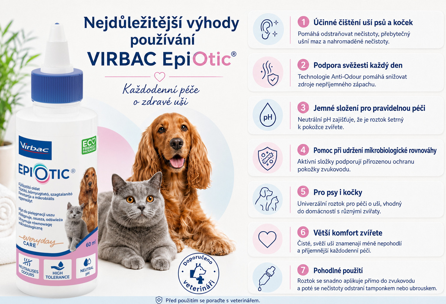 VIRBAC EpiOtic Ear Cleanser - tekutý přípravek na péči o uši pro psy a kočky - 60 ml - foto 2