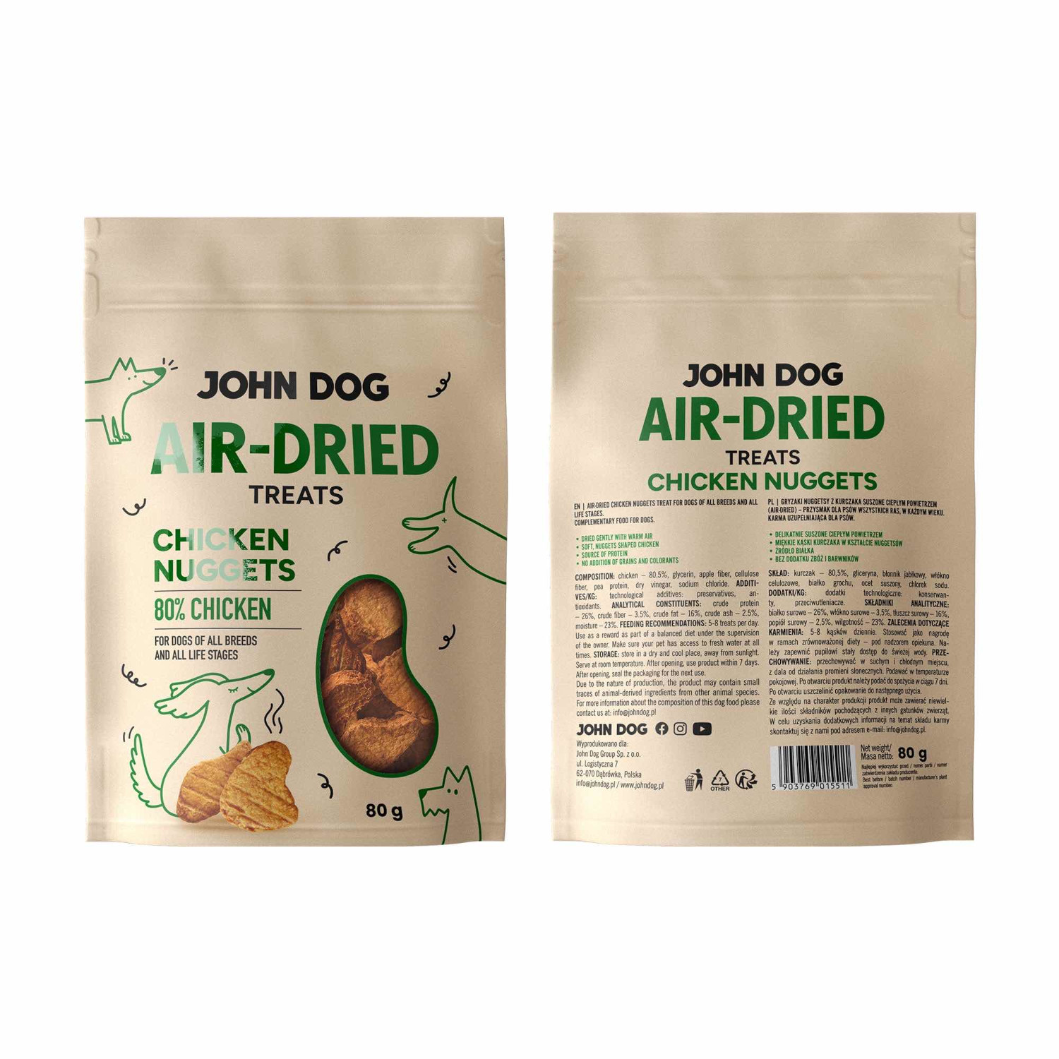 JOHN DOG Air-Dried Chicken nuggets - pamlsek pro psa - 80g - foto 3