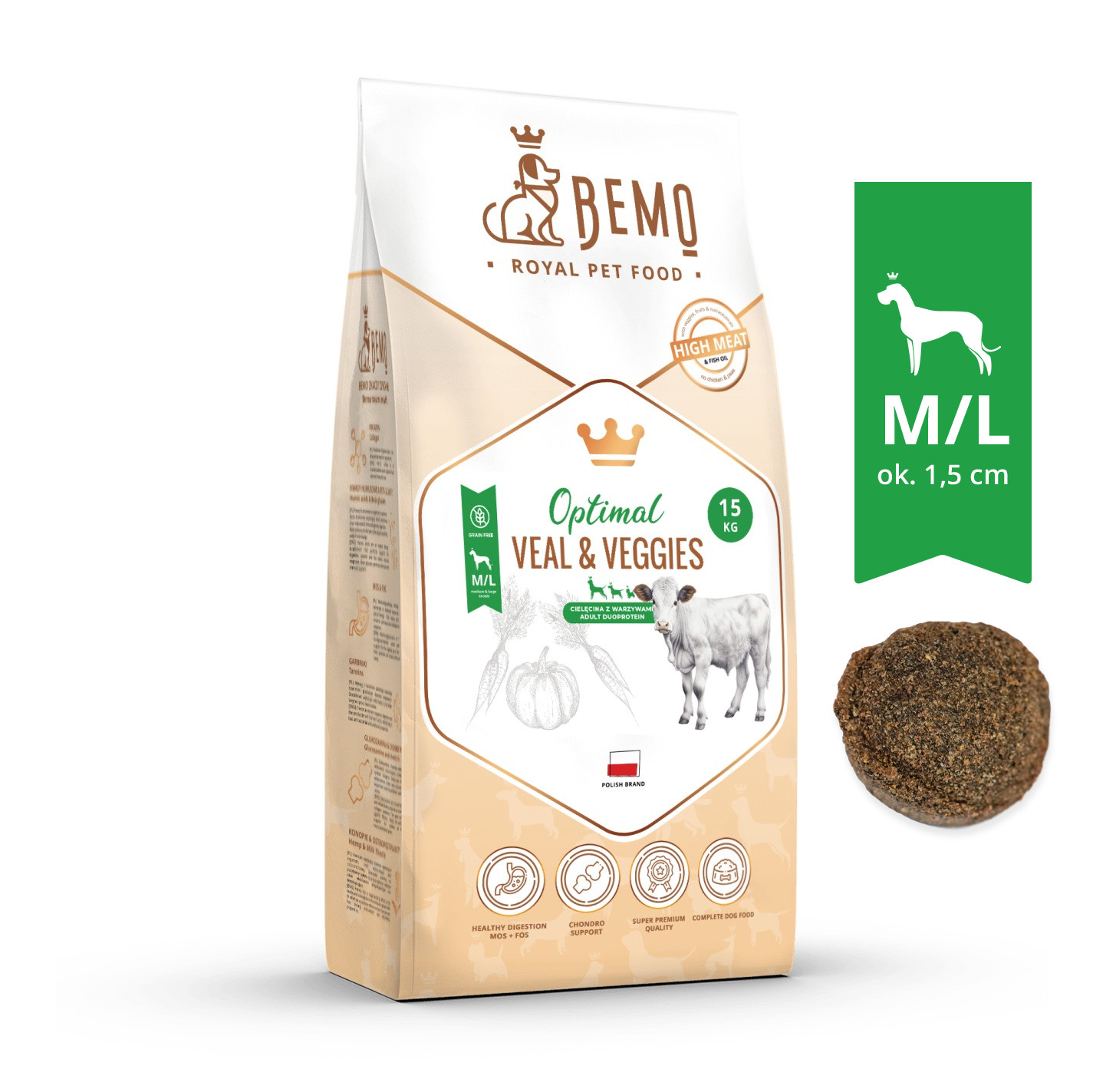 BEMO Optimal Veal & Veggies Medium/Large - suché krmivo pro psy - 15kg - foto 1